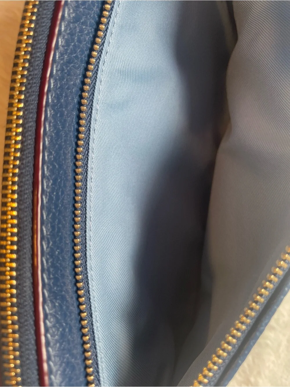 Coach Double Zip Denim Blue Signature Denim Wristlet